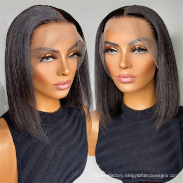 Hot selling straight lace frontal human hair wig pre plucked transparent lace bob wigs short virgin human hair lace wigs